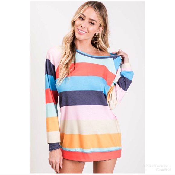 🛍LAST 1! French Terry Multi Stripe Top! - Picture 5 of 8